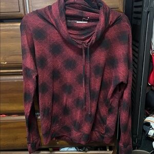 Maurices Red and Black Plaid Cowl Neck Sweater